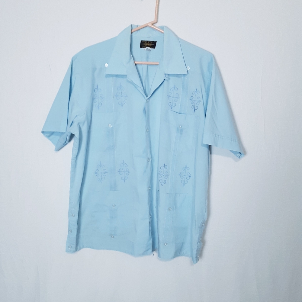 Classic Guayabera Shirt Light blue/ EMBORDARY
